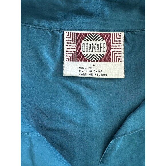 Chiamare Vintage 100% Silk Teal  Button Down Shirt 90s Men's Large - Picture 3 of 5
